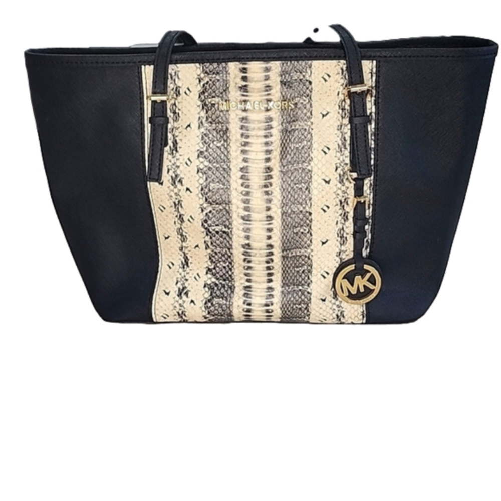 Michael Michael Kors Jet Set Center Stripe Tote Python Euc
